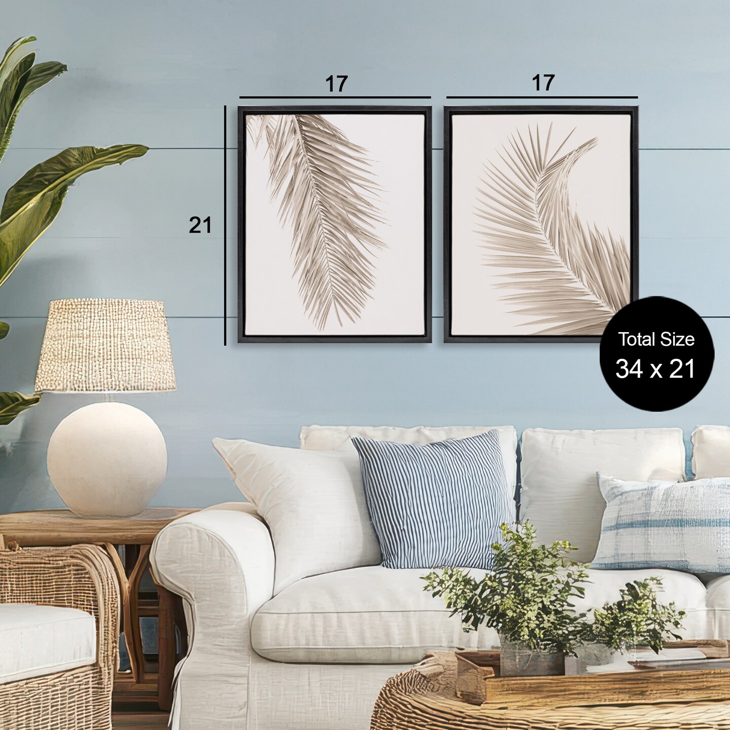 Stupell Industries Muted Neutral Brown Palms 2pc Floating Frame Set, design by Sisi and Seb