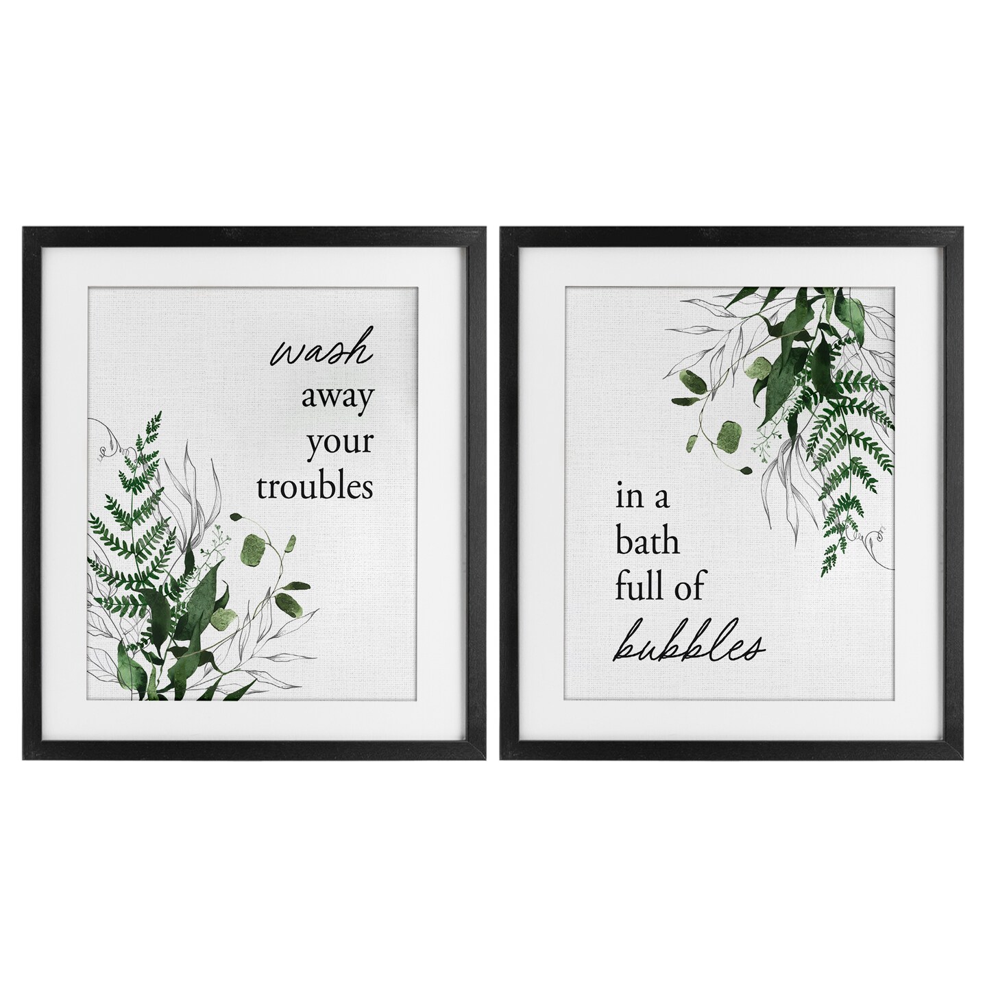 Stupell Industries Bubble Bath with Forest Foliage 2pc Framed Print Under Glass Set, design by Lettered and Lined
