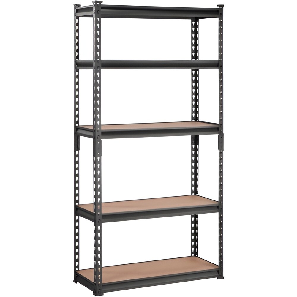 Black Carbon Steel Adjustable 5-Tier Garage Storage Rack with MDF Shelves