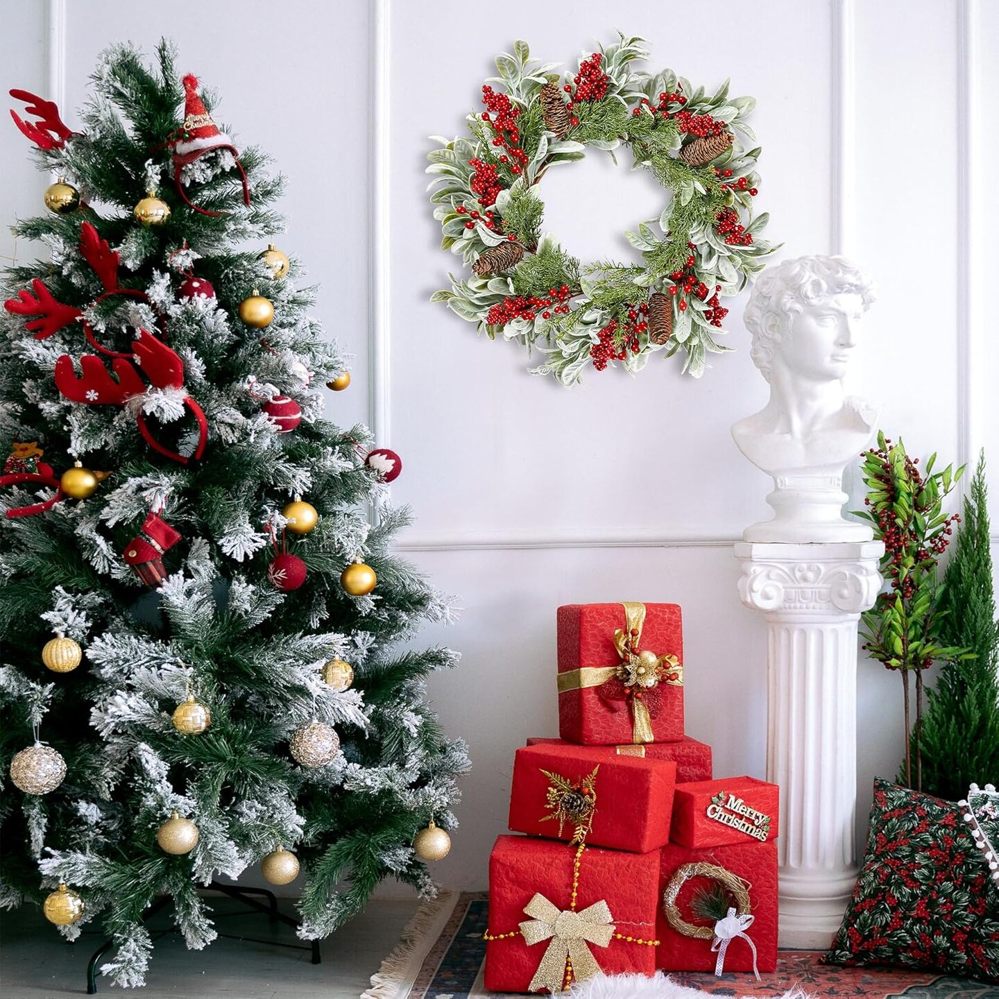 19 Inch Artificial Christmas Wreath for Front Door