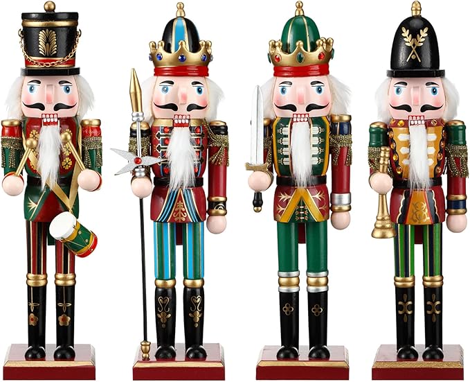 4PCS 12 inch Christmas Nutcrackers Ornaments Set Nutcracker Figures Holiday Party Tabletop Christmas Decor Nutcracker Soldier Figure Decoration Crafts Art for Christmas Decor