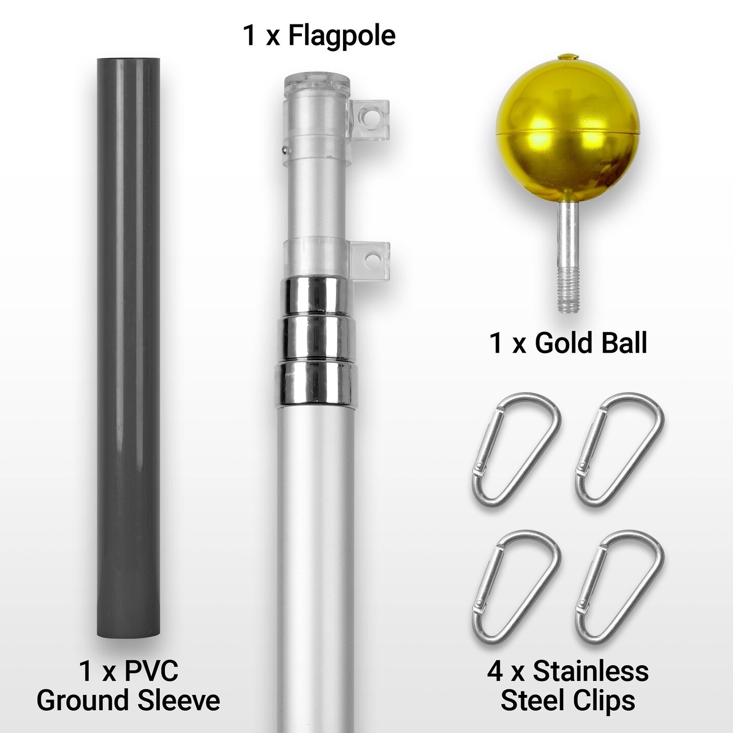 G128 Combo Pack: 16 Ft Telescoping Aluminum Flagpole (Silver) & Gadsden Don't Tread On Me Flag 3x5 Ft, StormFlyer Series Embroidered 220GSM Spun Polyester | Pole with Flag Included