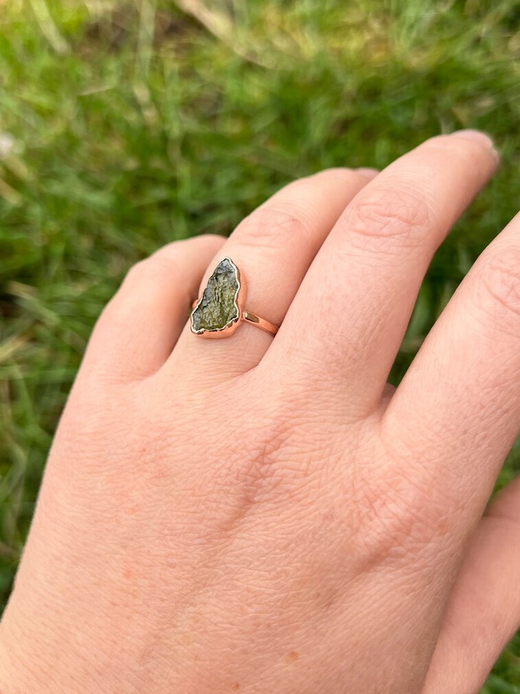 Raw Moldavite Ring, Copper Electroform product 3