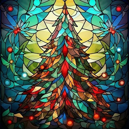 Christmas Tree Diamond Painting Kits 5D Diamond Painting,DIY Diamond Art Diamond Painting Kits for Adults,Round Full Drill Diamond,Diamond Dots Diamond Art Kits for Home Decor Gift-12x12inch