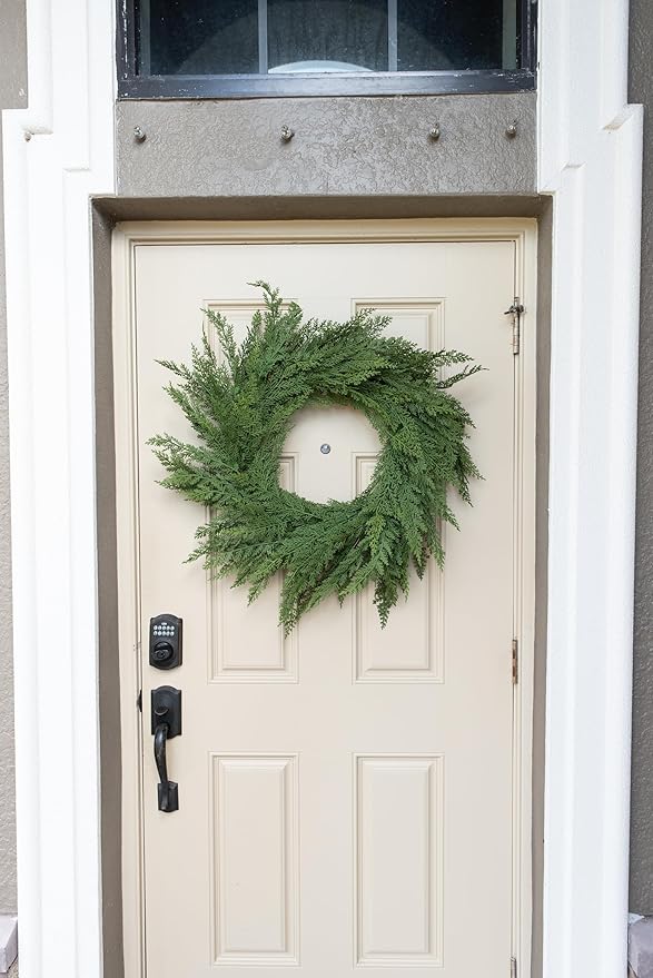 30" Faux Cedar Wreath, Christmas Wreaths for Front Door Outside, Green Wreath Christmas, Window Wreaths, Real Touch Norfolk Pine Wreath, Evergreen Wreath, Large Christmas Wreath