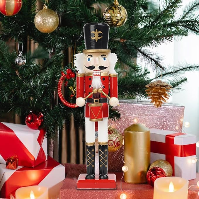 Christmas Nutcracker Soldier Figurine Decorations - 14.75H in Nutcracker Christmas Decor Traditional Soldiers Wooden Red Nutcracker Xmas Festive Gifts Farmhouse D&#xE9;cor for Fireplace Newman House Studio