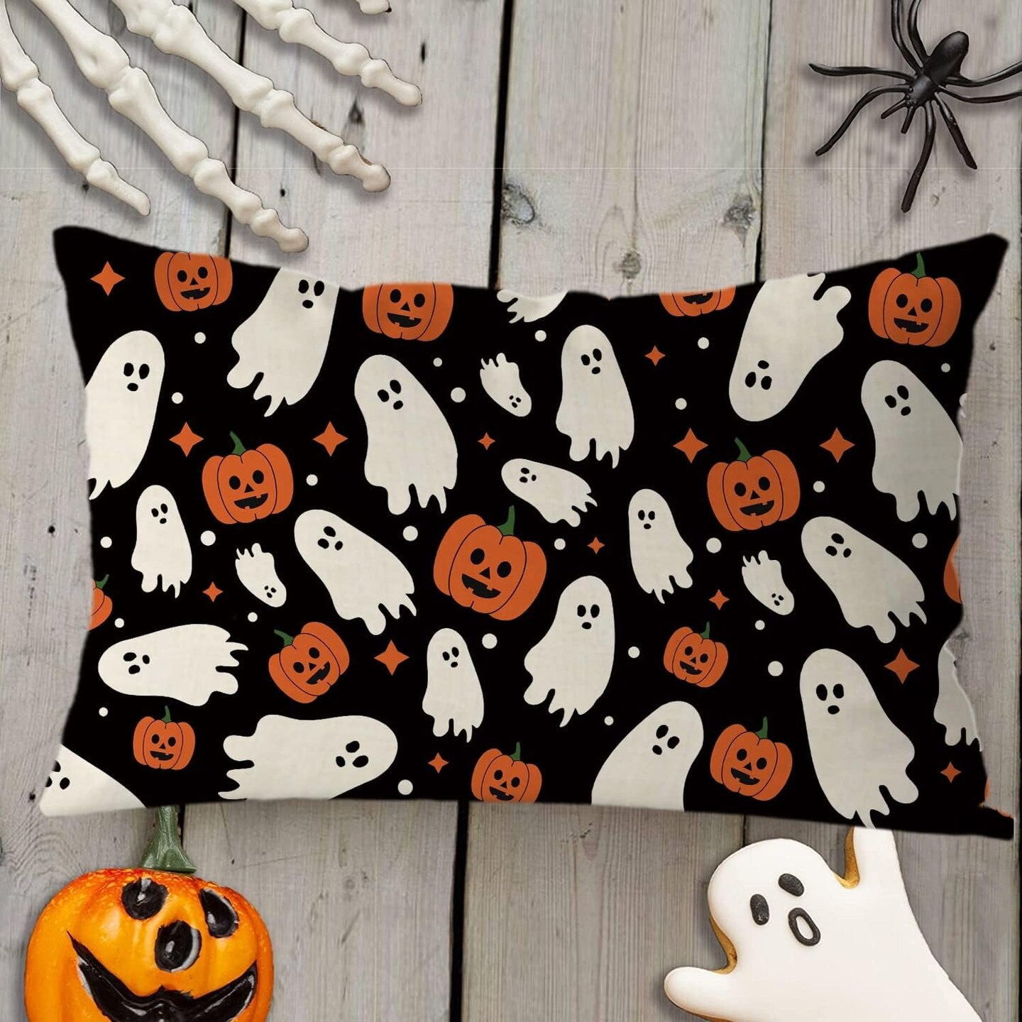 Halloween Pillow Covers 12X20 Inch Ghost Pumpkins Linen Pillowcase Holiday Farmhouse Throw Pillows Indoor Outdoor Couch Cushion Case for Home Sofa Decor
