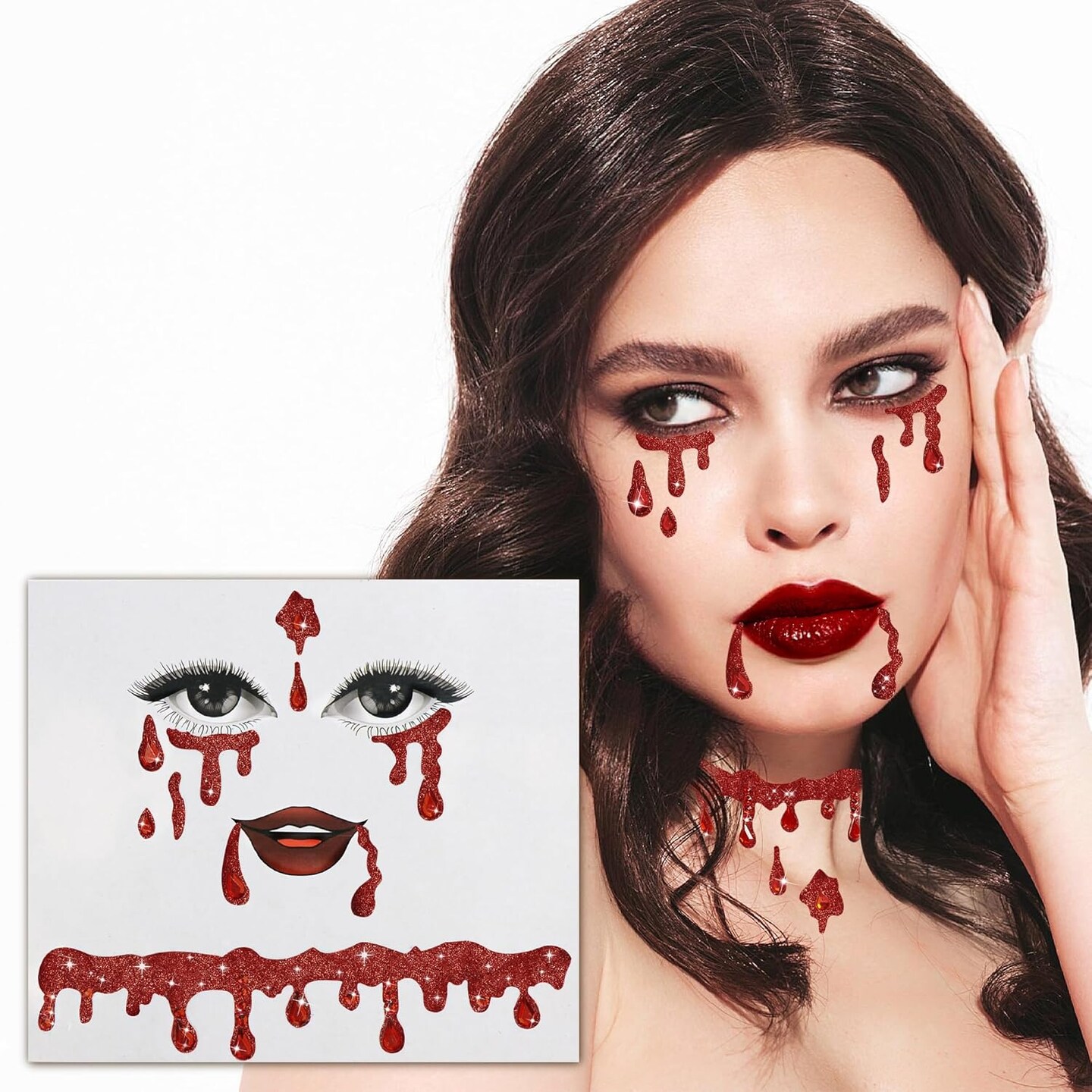 Vampire Face Jewels, Vampire Costume Women Face Jewels Stick on, Vampire Accessories Vampire Face Stickers Halloween Costumes for Women Girls