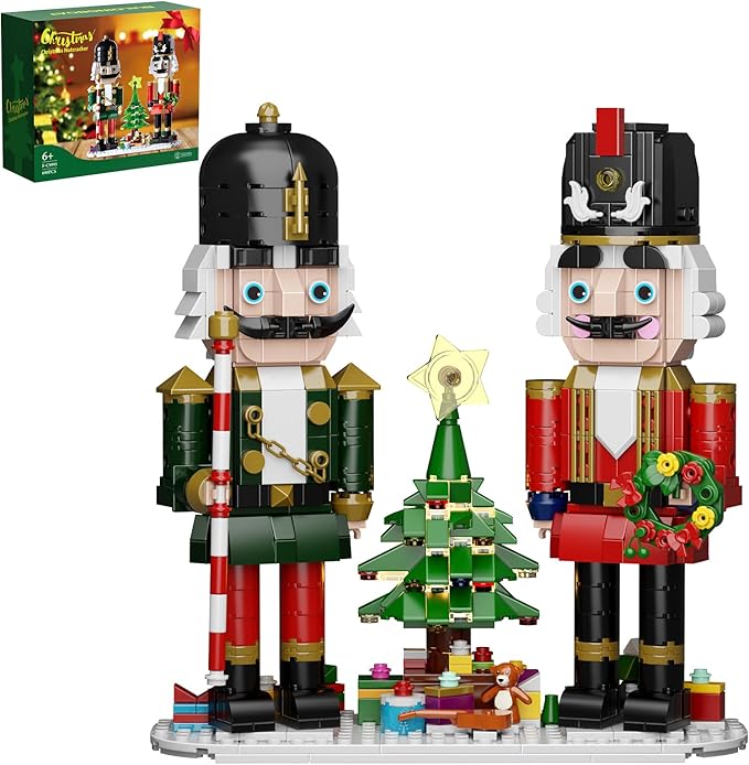 Christmas Nutcracker Building Kit with LED Light, Xmas Decorative Nutcracker Building Sets, Contains Christmas Tree, Wreath, Cane,Compatible with Lego Festival Gift (690 Pieces)