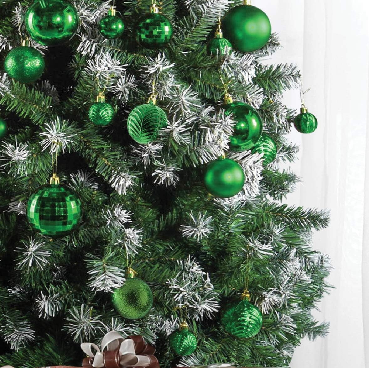 Christmas Ball Ornaments for Christmas Decorations - 36 Pcs Xmas Tree Shatterproof Ornaments with Hanging Loop for Holiday and Party Decorations (6 Styles in 3 Sizes) - Green