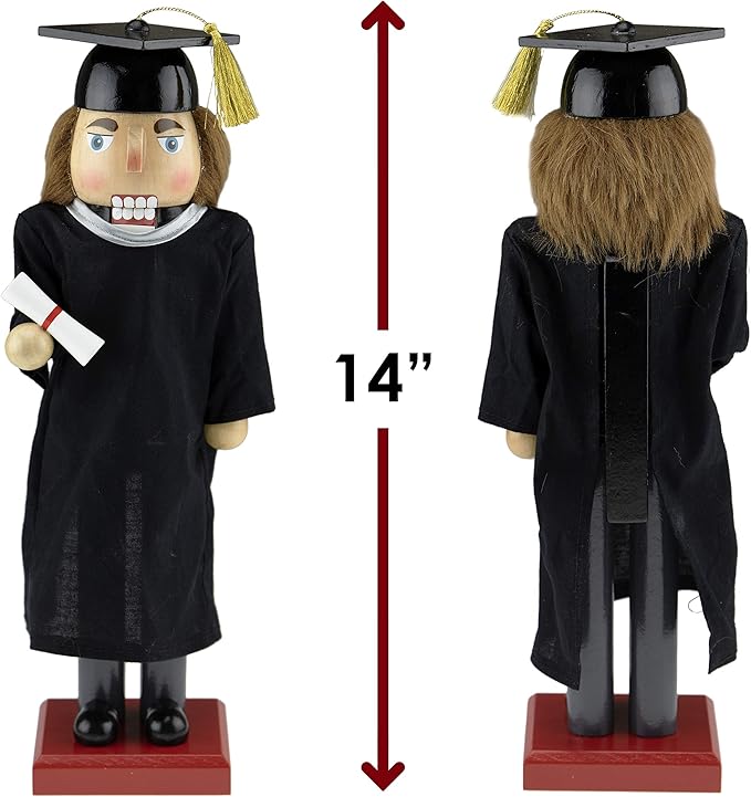 Boy Graduate 14 Inch Traditional Wooden Nutcracker, Festive Christmas D&#xE9;cor for Shelves and Tables