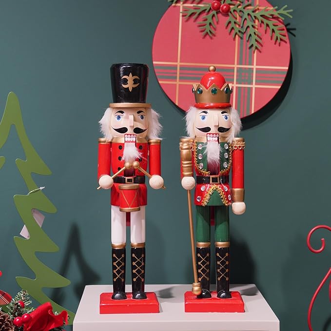 Christmas Nutcracker Soldier Figurine Decorations - 14.75H in Nutcracker Christmas Decor Traditional Soldiers Wooden Red Nutcracker Xmas Festive Gifts Farmhouse D&#xE9;cor for Fireplace Newman House Studio