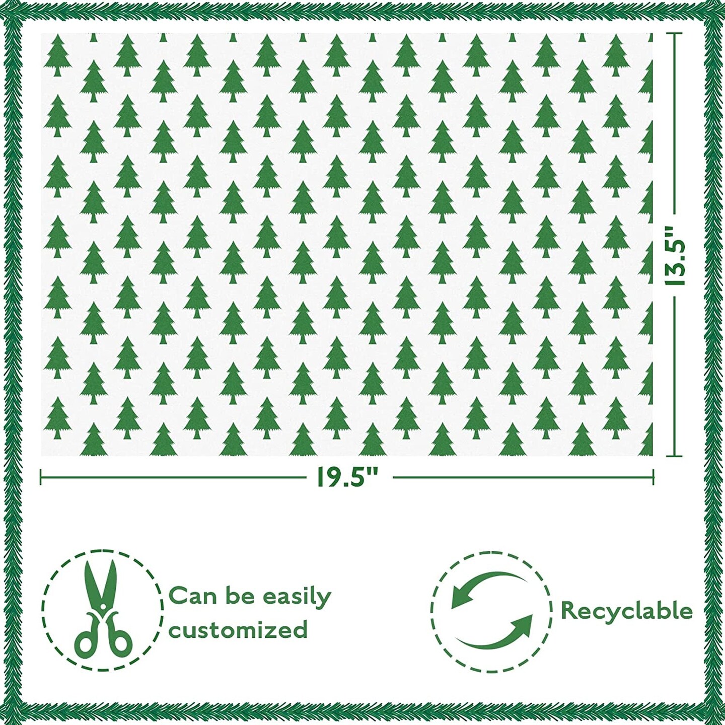 Christmas Tissue Paper Gift Wrapping Paper, 120 Sheets, 13.5&#x22; X 19.5&#x22;, White, Red, Green, Red Stripe, Christmas Trees Design
