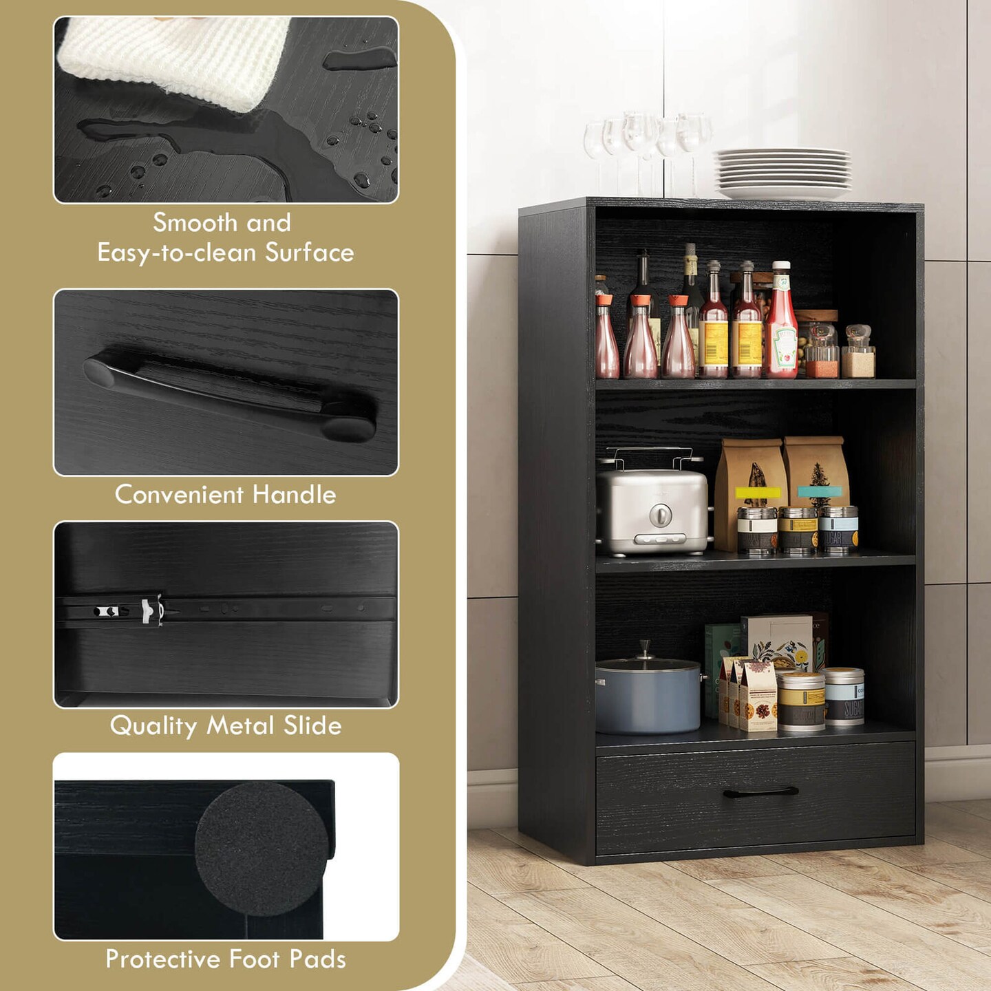 Costway 4-Tier Bookcase 48'' Display Bookshelf Storage Organizer with Shelves & Drawer Grey/White/Natural