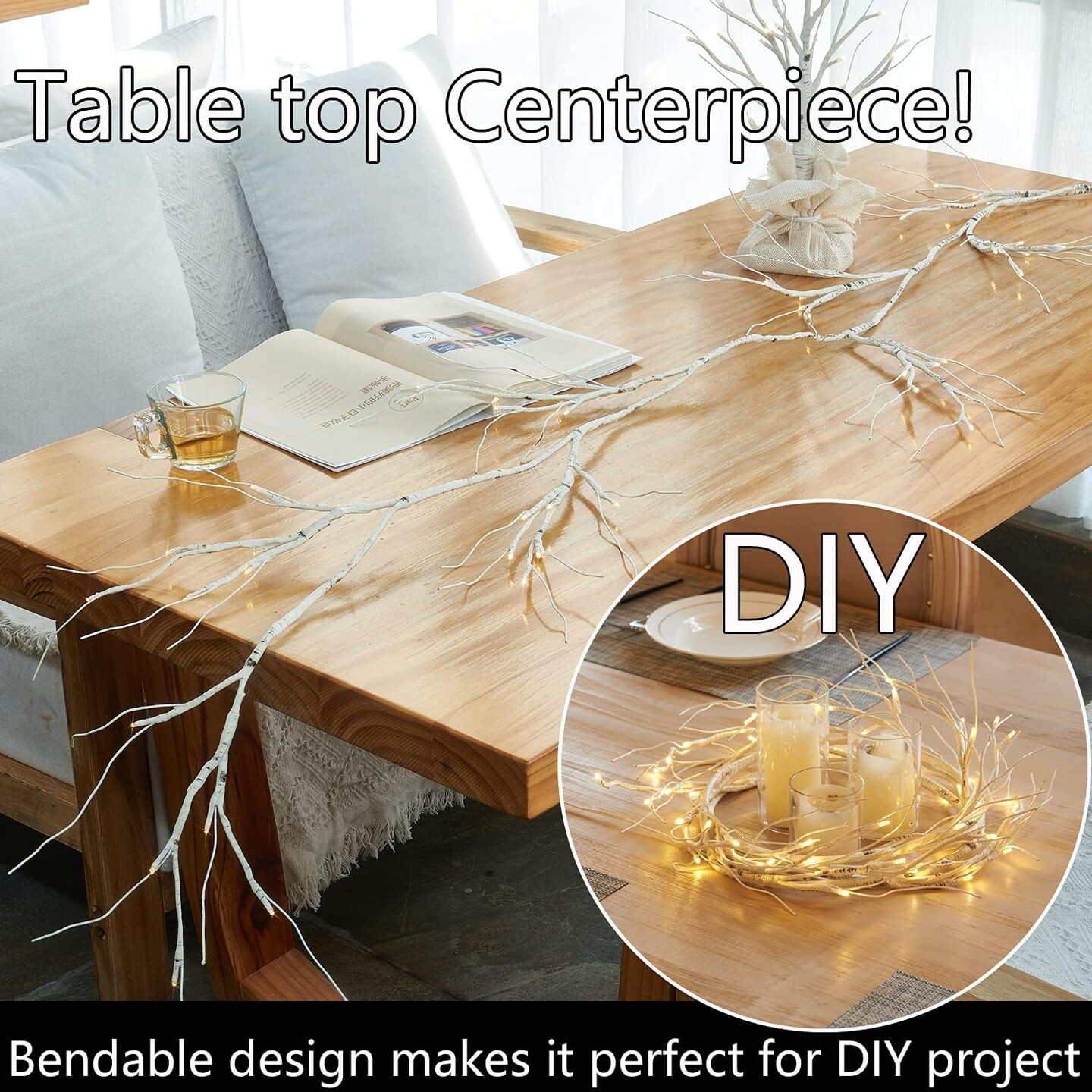 Lit Christmas White Twig Garland Winter Home Wall Decoration Indoor Outdoor