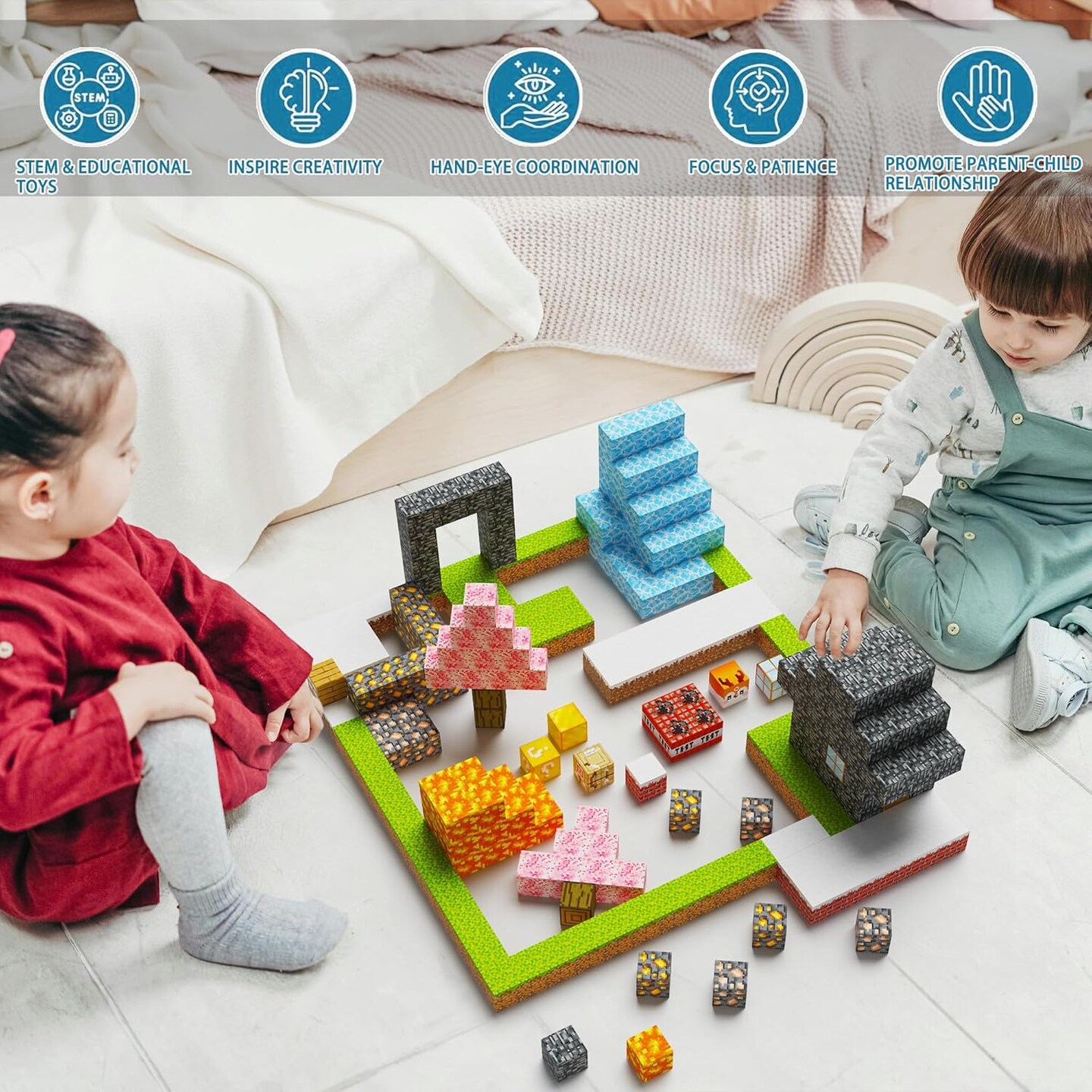 Magnetic Blocks 100PCS,Mine World Craft Toys for Boys 6-8,Magnetic Cubes for Kids,Magnetic Toys,Stress Relief Building Blocks,Magnetic Building Cubes0.8In,Puzzle Games,Building Toys