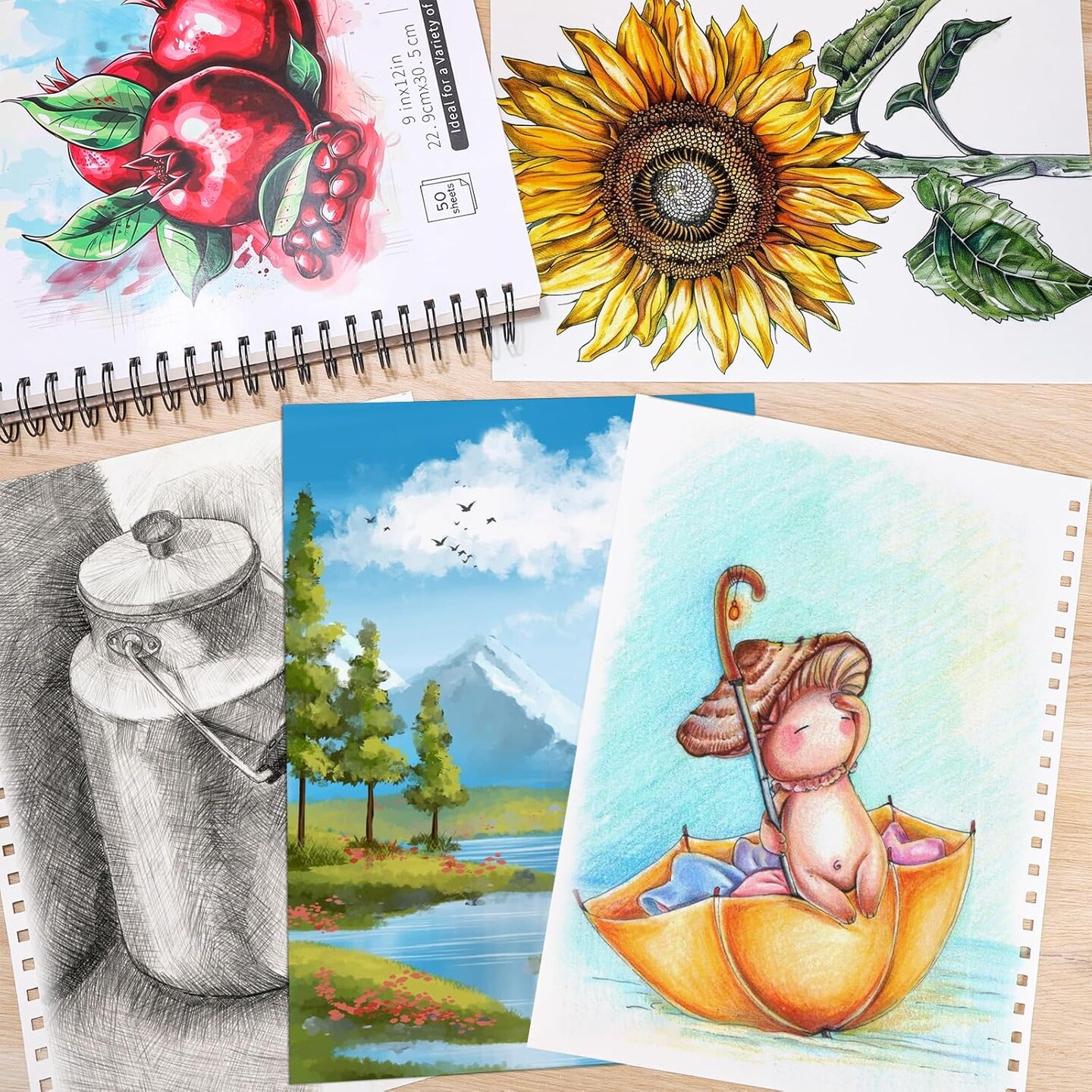 Mixed Media Sketchbook, 9x12 inch Drawing Paper Sketch Book, 108lb/160gsm Heavyweight Spiral Bound Sketch Pads, Suitable for Dry Media, Drawing, Painting, Sketching(50 Sheets)