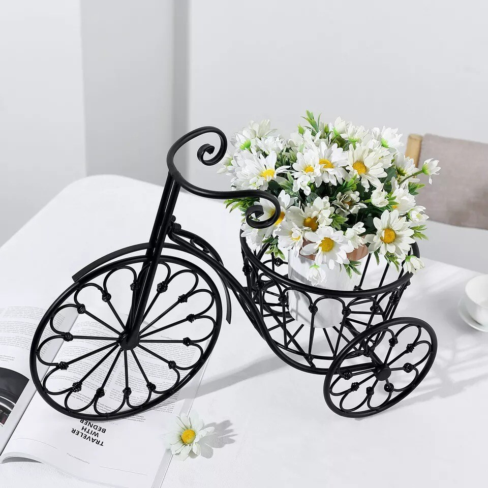 Black 22&#x22; Tricycle Plant Stand Metal FLOWER PLANTER HOLDER Party Home Supplies