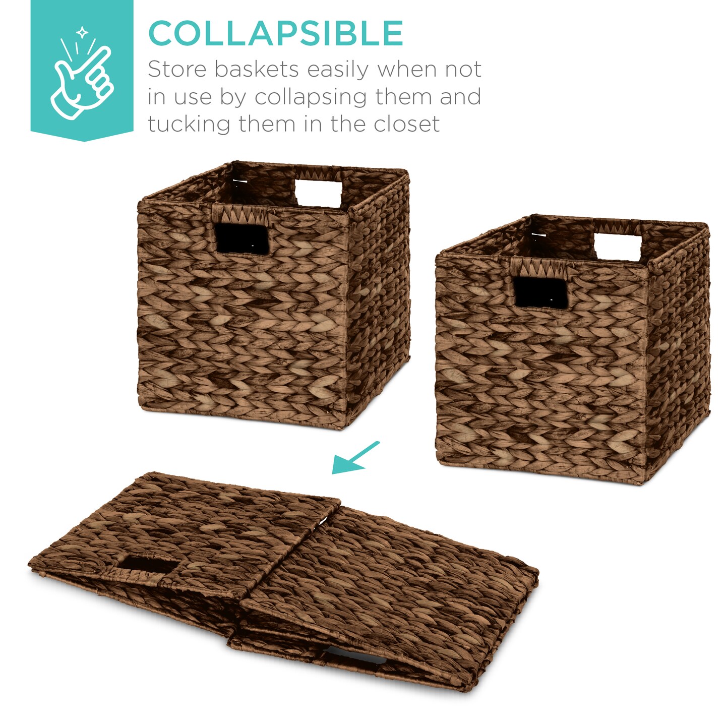 Best Choice Products 12x12in Hyacinth Baskets, Set of 5 Multipurpose Collapsible Organizers w/ Inserts