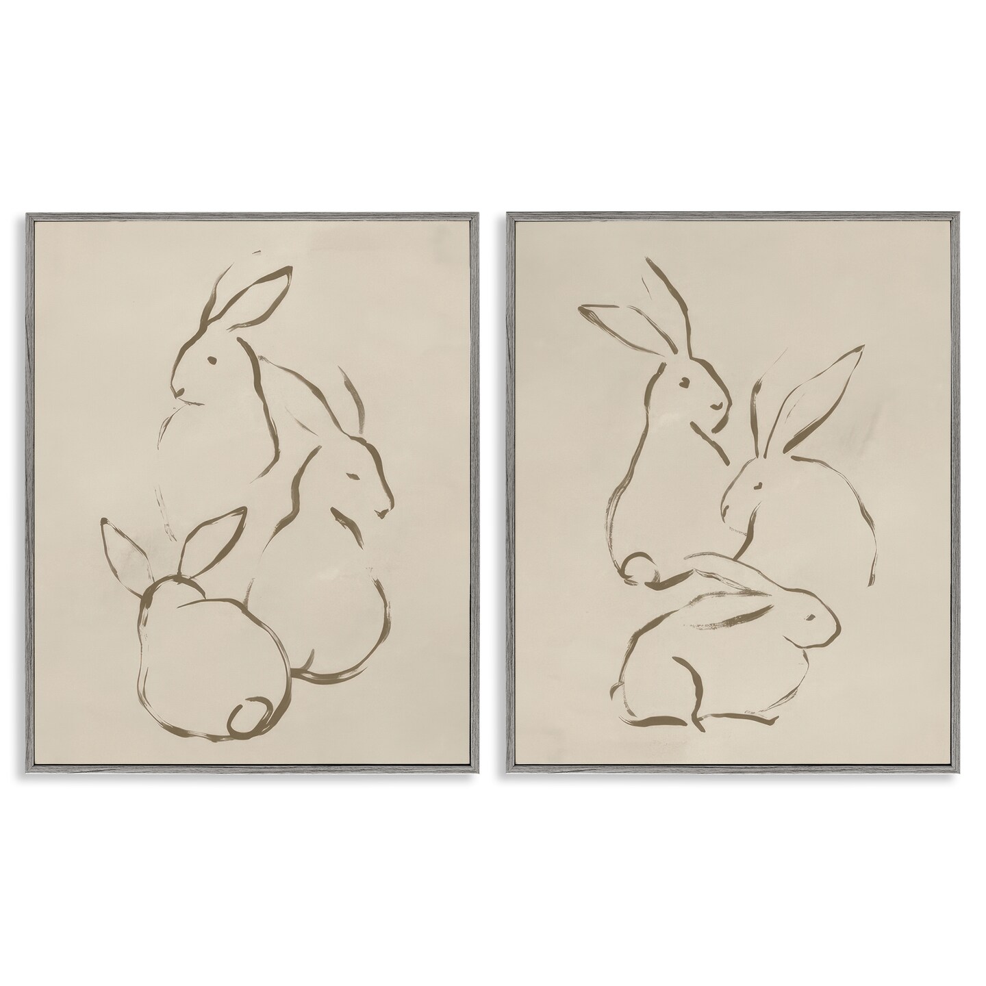 Stupell Industries Earthtone Sitting Rabbits Sketch 2 pc Framed Giclee Wall Art Set Design by June Erica Vess