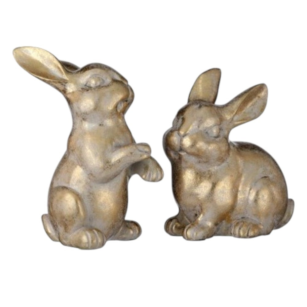 Handcrafted Gold Bunny Figurine Set &#x2013; Small Antique-Style Rabbits (Set of 2)