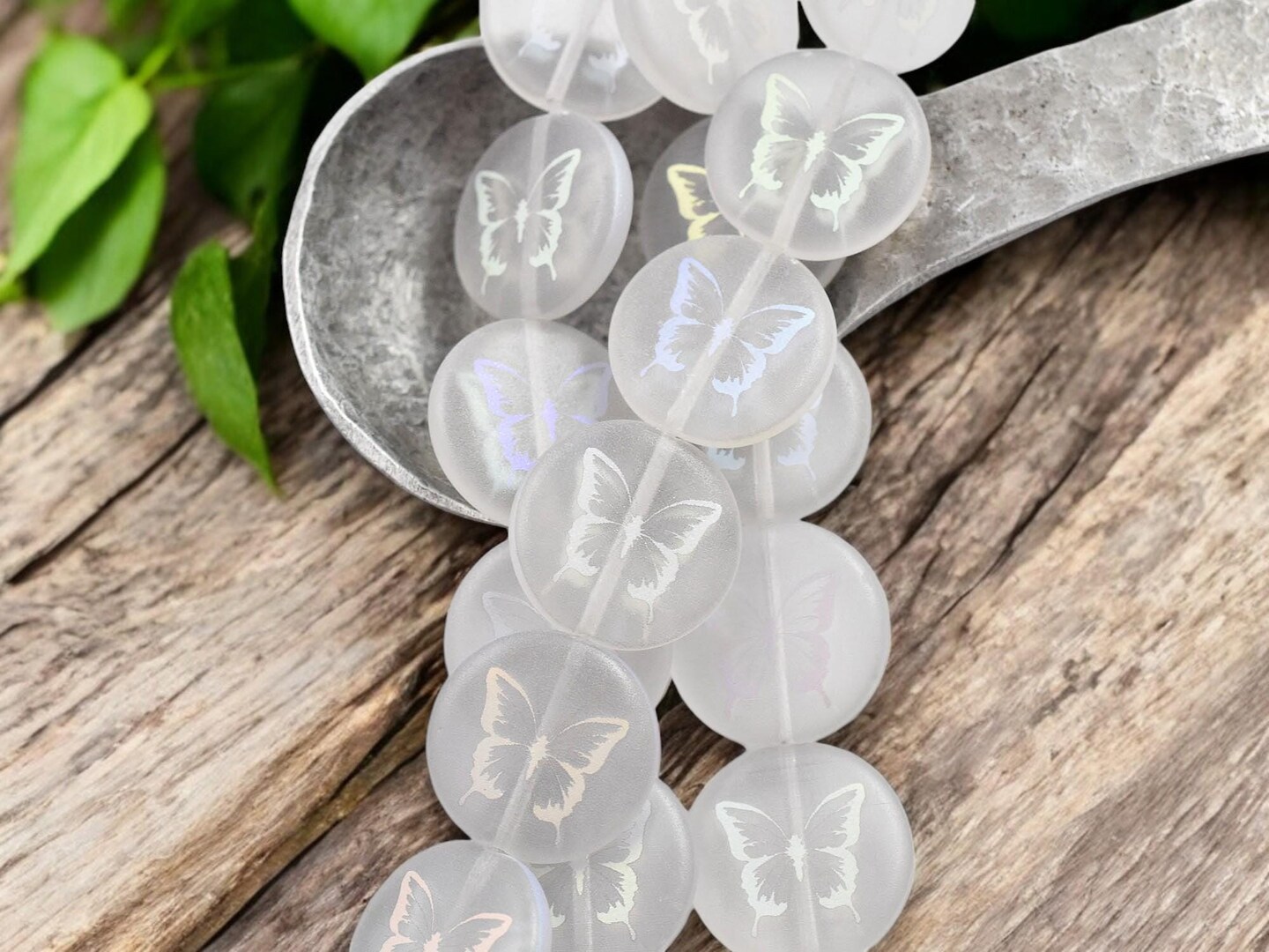*8* 17mm Matte Crystal AB Laser Etched Butterfly Design Coin Beads