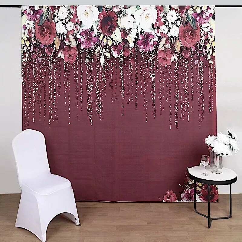 8 ft Vinyl PHOTO BACKGROUND Burgundy Roses Backdrop Party Decorations Supplies
