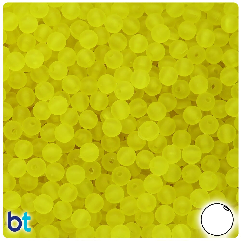 BeadTin Yellow Frosted 6mm Round Plastic Craft Beads (500pcs)