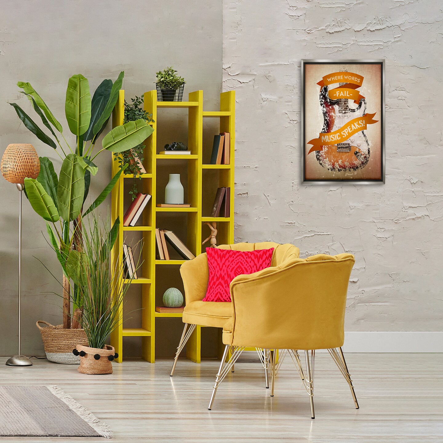 Stupell Industries Inspirational Music Speaks Framed Floater Canvas Wall Art Design by Reinders