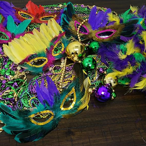 4E&#x27;s Novelty 12 Pack Bulk Mardi Gras Masks With Feathers for Adult Men Women, Masquerade Party Masks for Mardi Gras Outfit Accessories