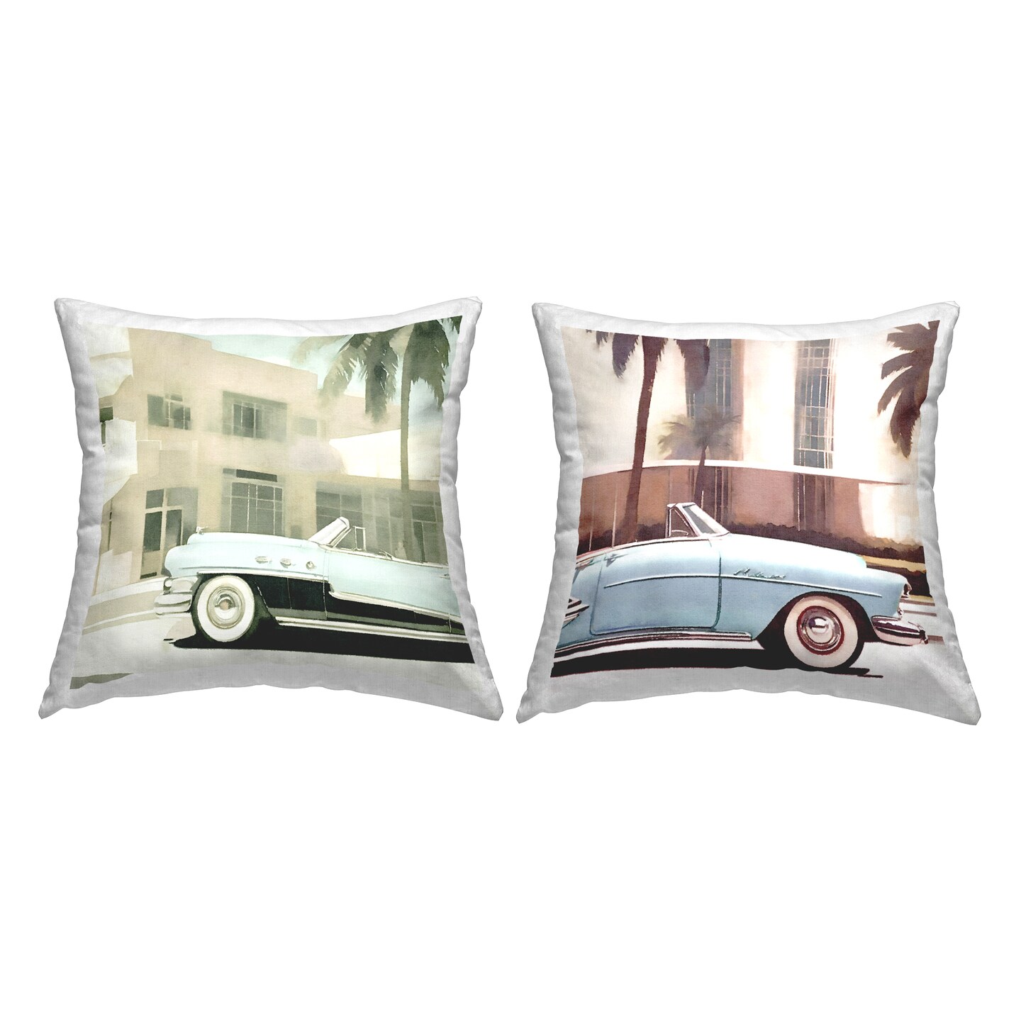 Vintage Tropics Miami Cars 2 PC Decorative Printed Throw Pillow Set Design by Noah Bay, 18 x 7 x 18