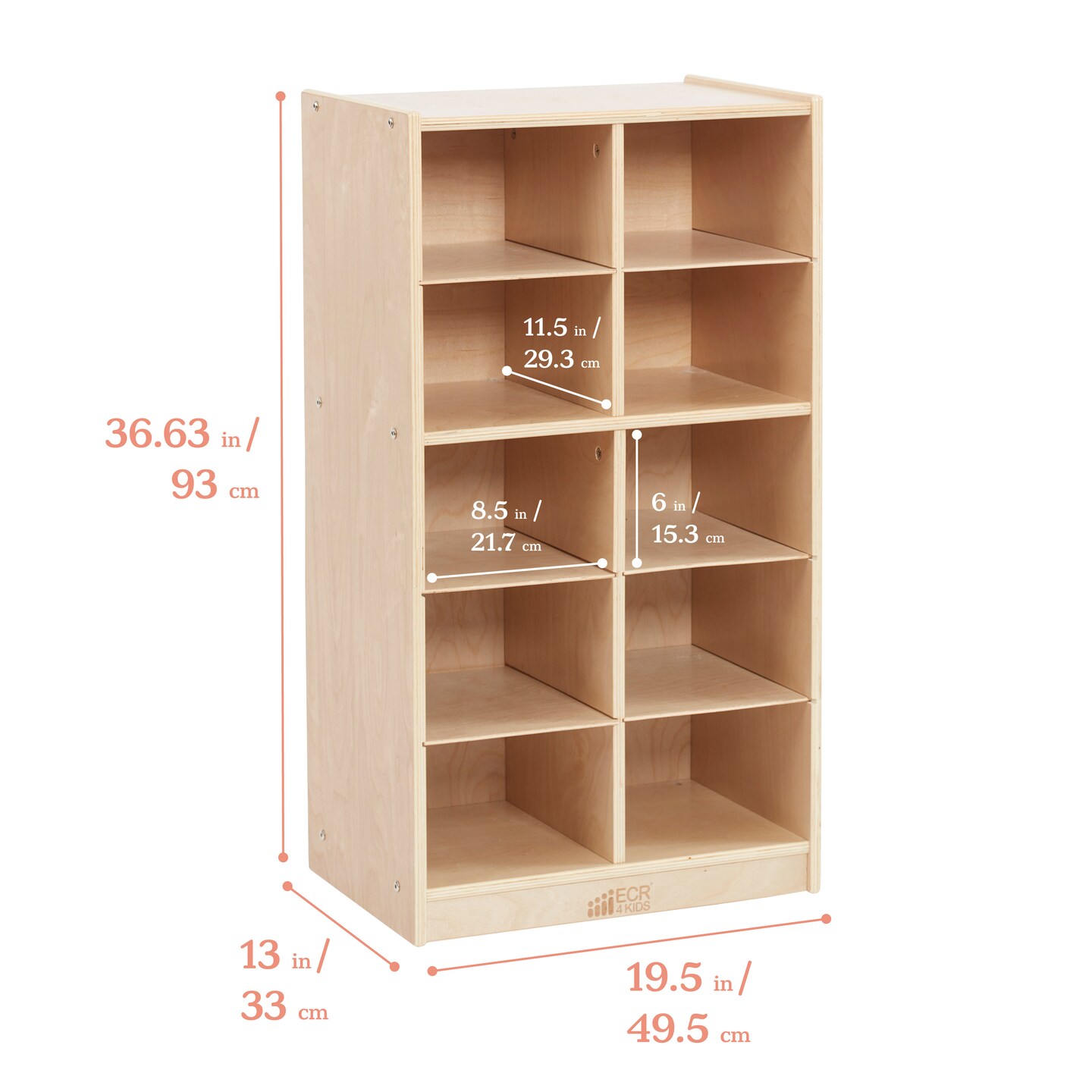 10 Cubby Mobile Tray Storage Cabinet, 5x2, Classroom Furniture