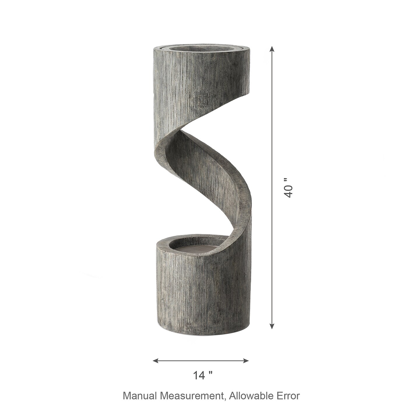40&#x22;H Oversized Spiral Shaped Outdoor Fountain with LED Light, Polyresin, Includes Pump, Multiple Colors
