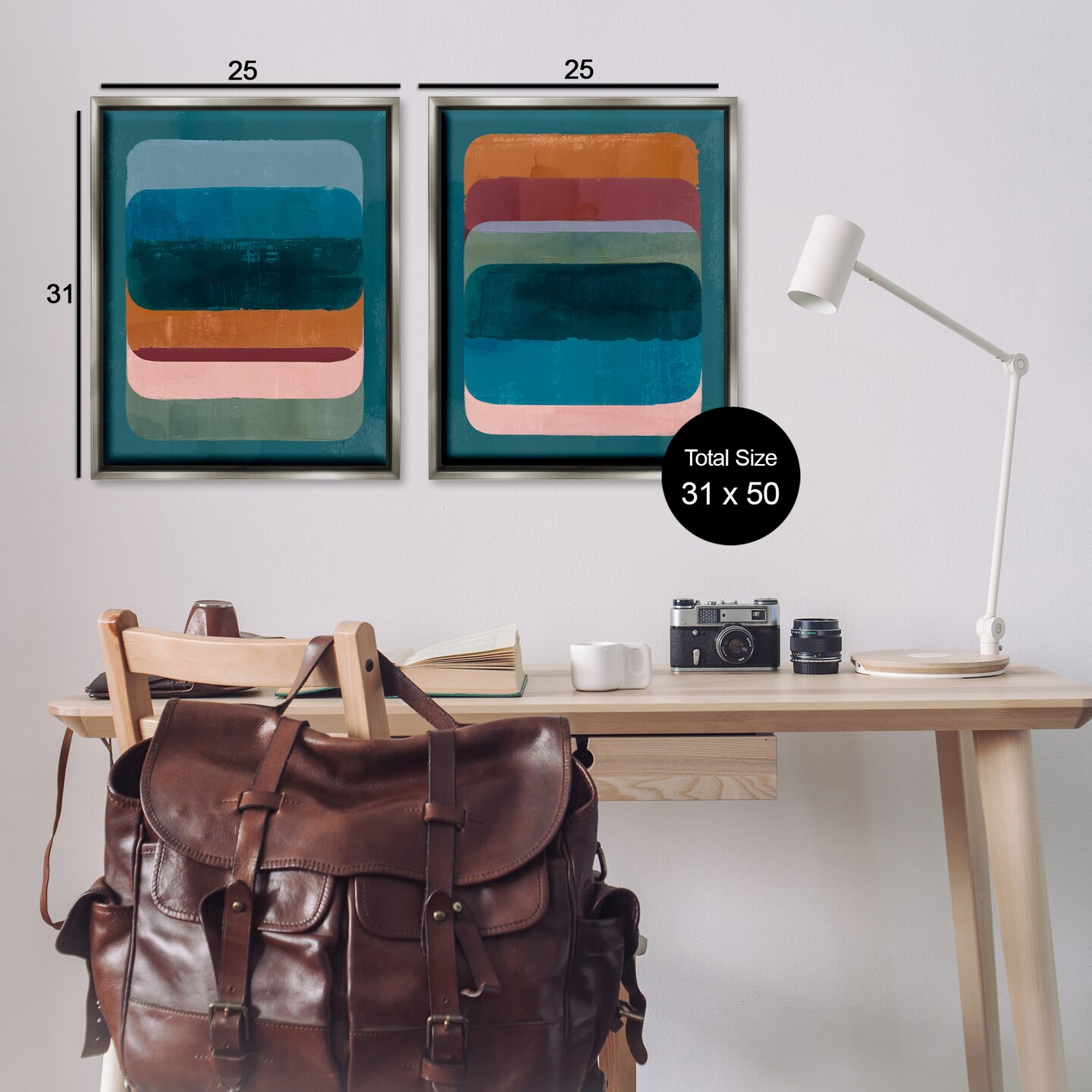 Stupell Industries Abstract Teal Stacked Colors 2 pc Framed Floater Canvas Wall Art Set Design by Victoria Barnes