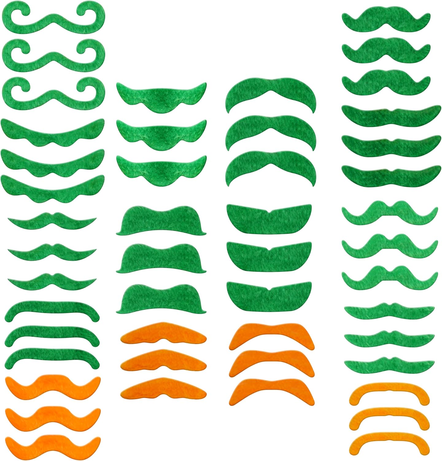4E's Novelty 48 Pack St. Patrick's Day Mustache Green & Orange Mustaches Bulk Fake Beard Self Adhesive St Patrick Accessory Party Favor Supply