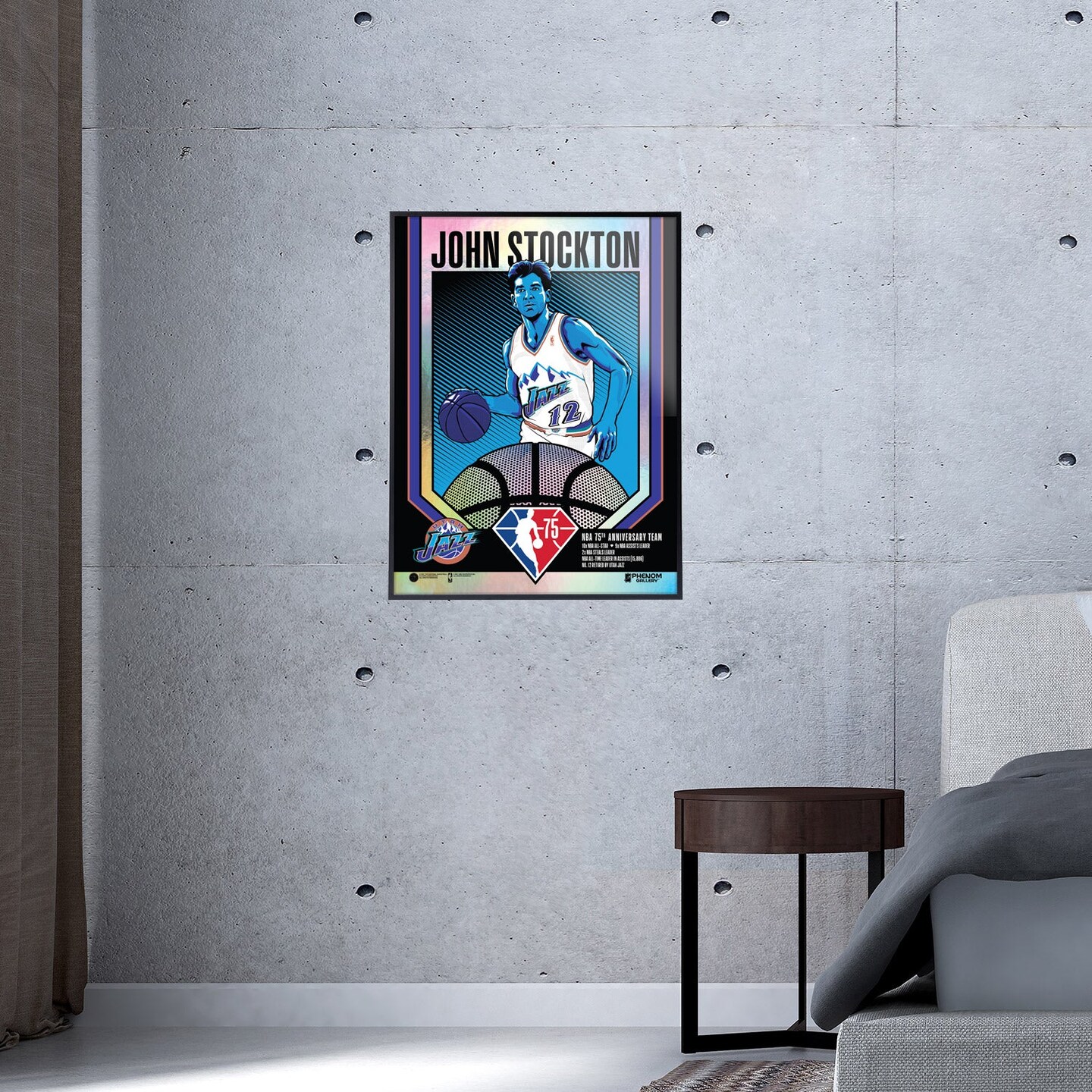 Phenom Gallery Utah Jazz 75th Anniversary John Stockton 18&#x22; x 24&#x22; Deluxe Framed Foil Serigraph (Printer Proof)