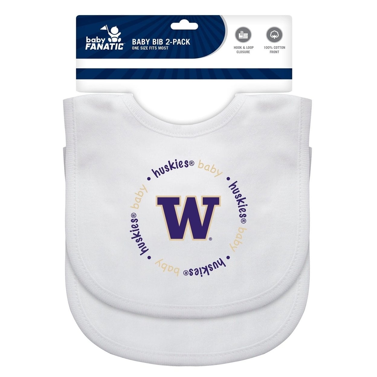Washington Huskies Baby Bibs 2-Pack Cotton Polyester Hook And Loop Closure