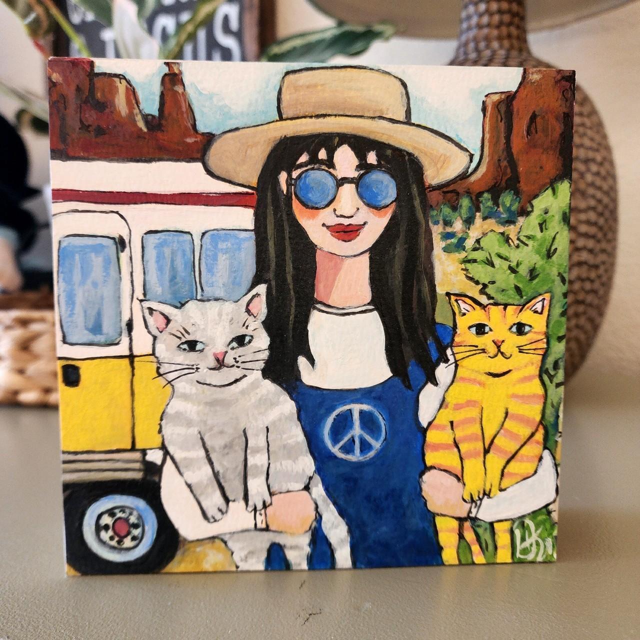 Original Hippie Cat Art VW Adventure - Kitty Lover in Sedona