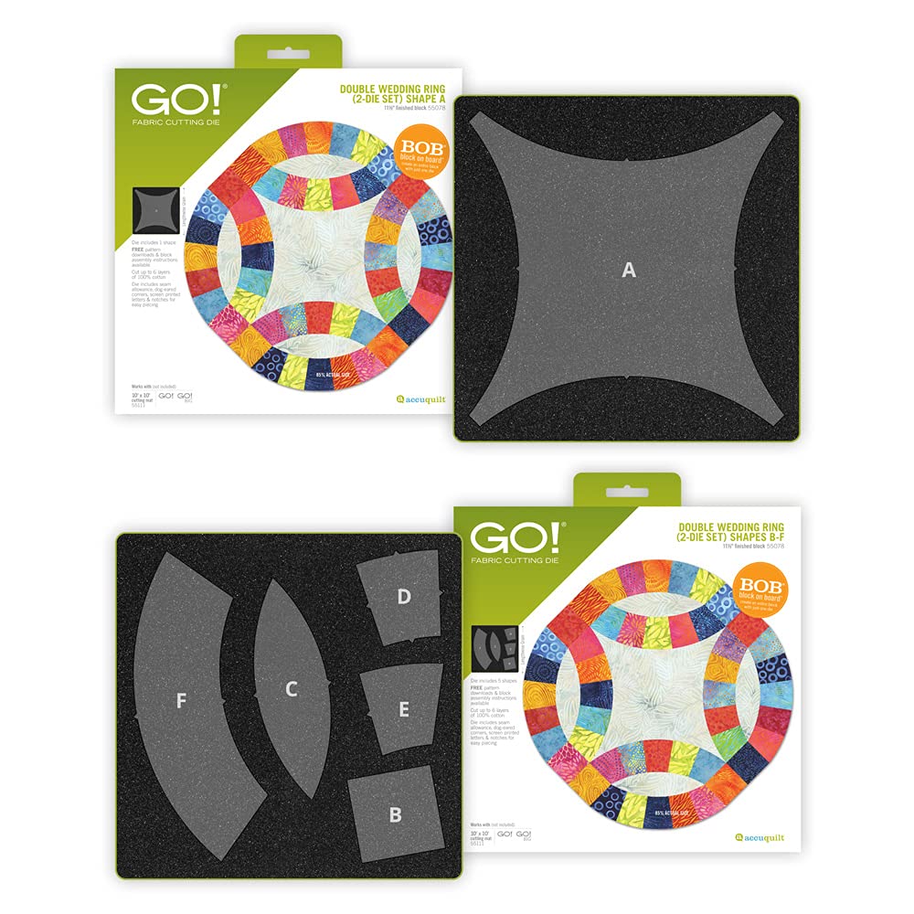 AccuQuilt GO! Double Wedding Ring 11 1/2" Finished Die Set (2-Die Set) – Quilting Fabric Cutting Dies for Curved Quilt Blocks, Works with GO! Cutters