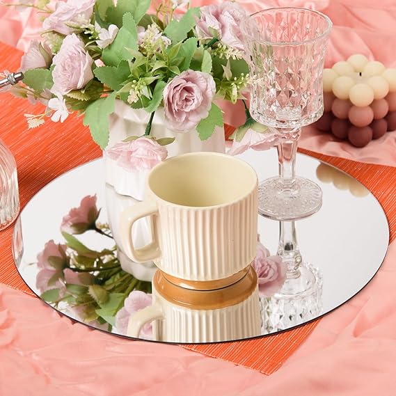 12Pcs Round Mirrors for Centerpieces, 12 Inches Circle Mirror Trays Wedding Centerpieces for Tables 2mm Thickness Non-Glass Acrylic Mirror Plate for Home Wall Decor Wedding Table Reception