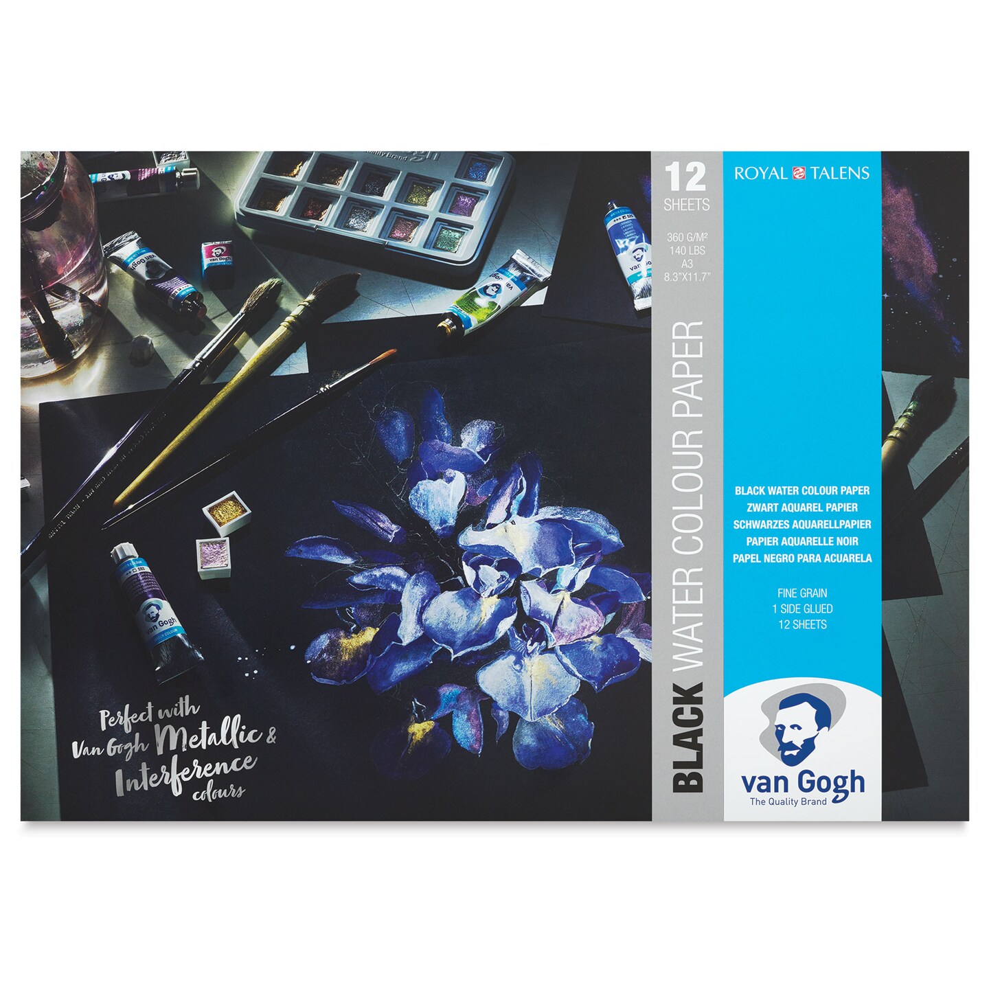 Van Gogh Black Watercolor Paper Pad - 8.3" x 11.7", 140 lb, 12 Sheets