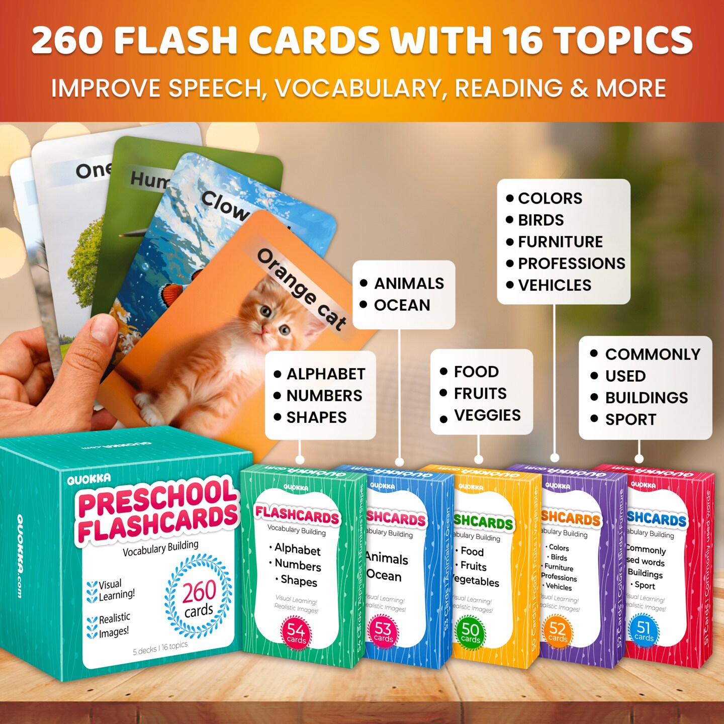 260 Flash Cards with Realistic Images for Kids