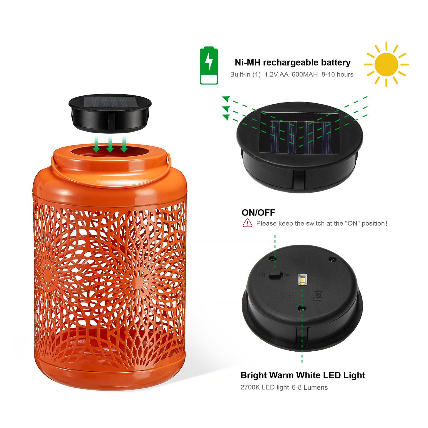 Set of 2/4 8.75&#x22;H Metal Cutout Scrollwork Solar Powered LED Outdoor Lantern with handle