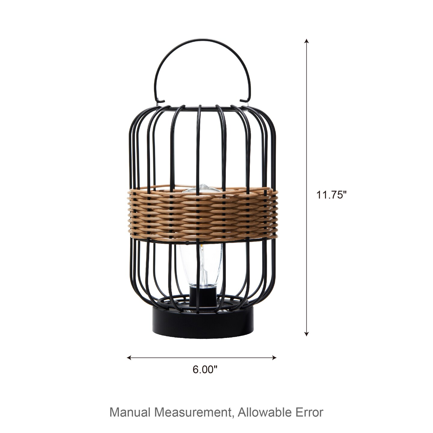 Set of 2 11.75"H Metal Wire Faux Rattan Solar Powered Outdoor Lantern with Edison Bulb and Handle