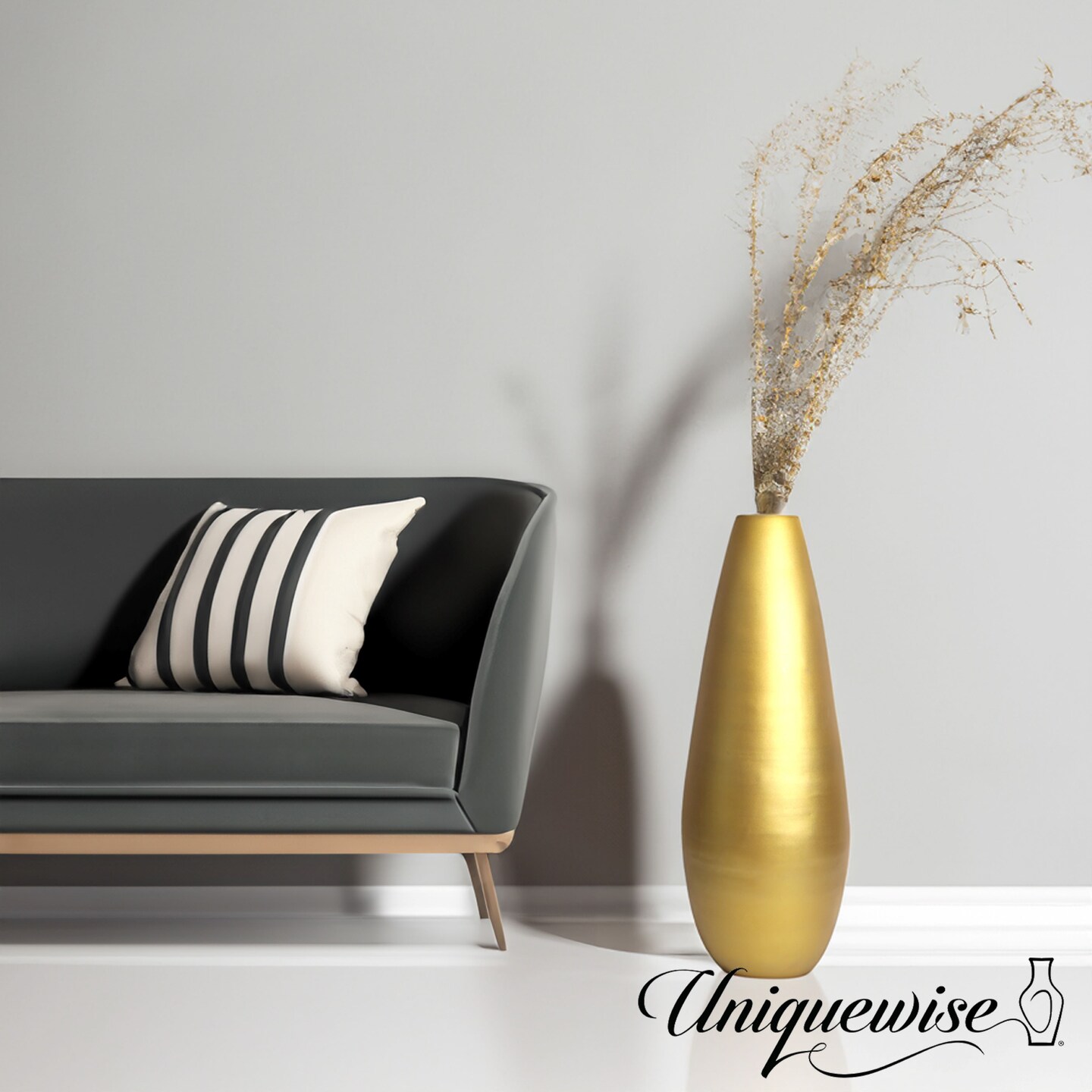 31.5" Spun Bamboo Tall Floor Vase - Sleek Metallic Finish, Elegant Home Decoration, Modern Accent Piece, Living Room Decor, Handcrafted Bamboo Art, Contemporary Interior Design, Unique Tall Vase