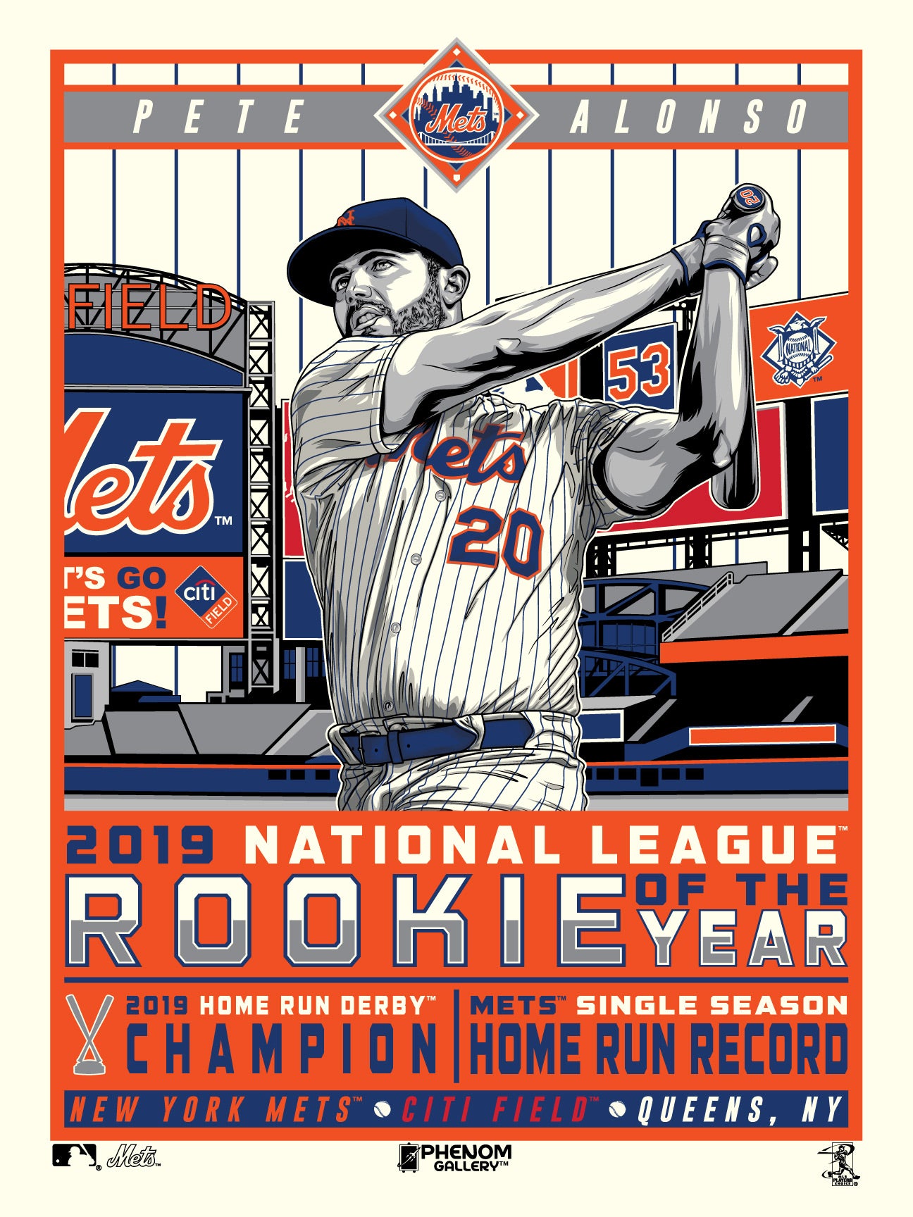 Phenom Gallery New York Mets Pete Alonso 2019 Rookie of the Year Deluxe Framed Serigraph Print