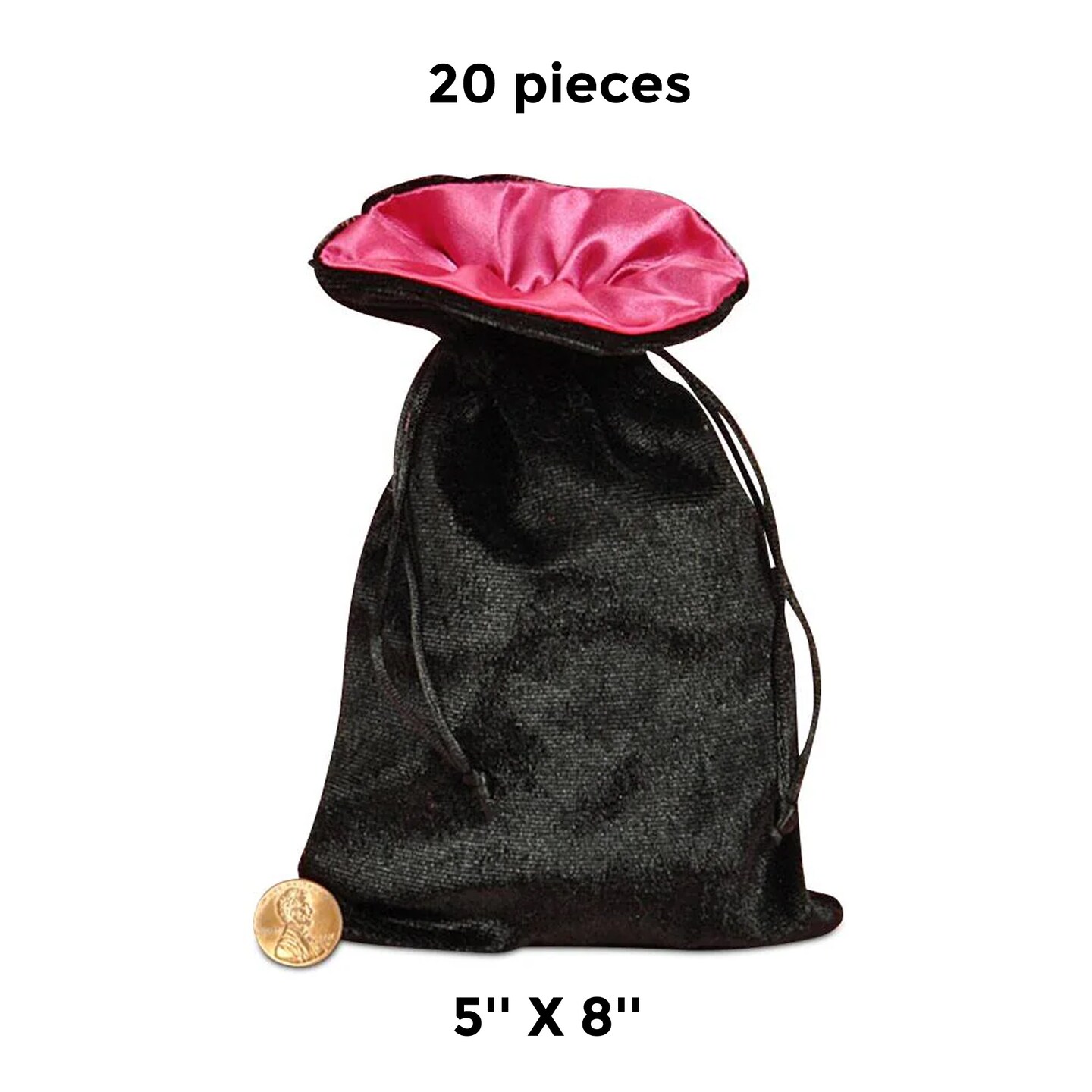 Black/Hot Pink Satin Lined Velvet Pouches 5&#x27;&#x27; X 8&#x27;&#x27;