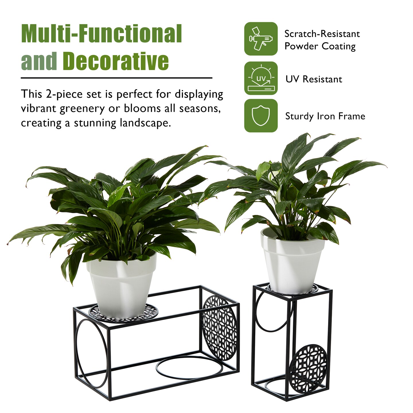 Set of 2 Black Metal Wire Rectangular Nesting Planter Stand
