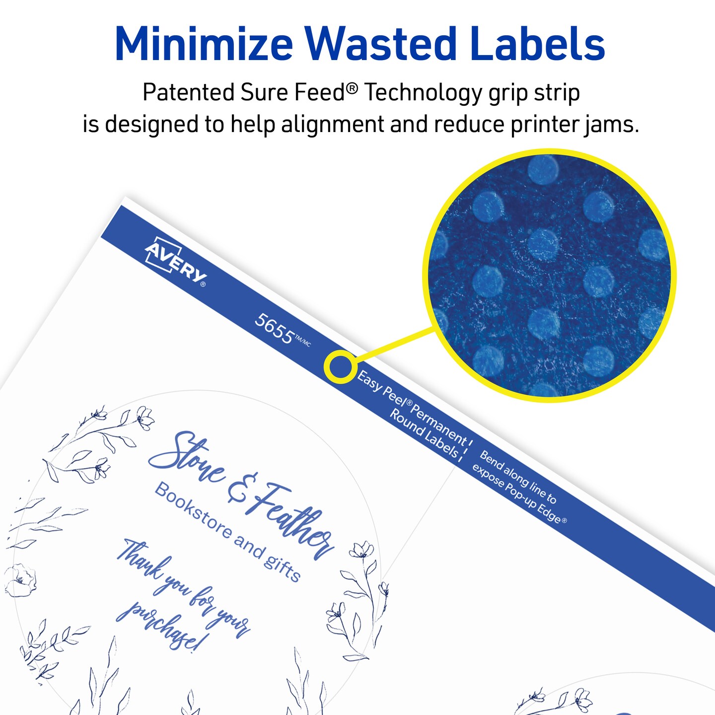 Avery Printable Round Labels with Sure Feed, 3" Diameter, Matte White, Permanent Adhesive, Laser & Inkjet Printers, 150 Blank Labels (5655)