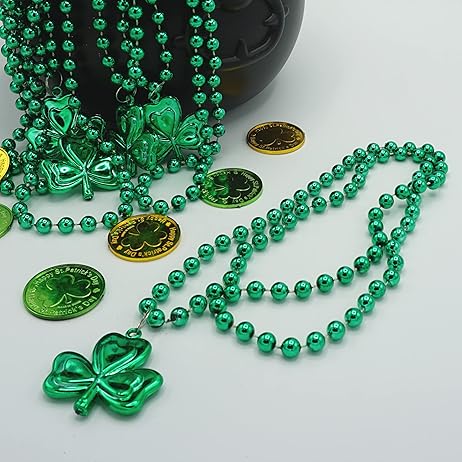 24 Pcs St Patricks Day Beads Necklace Bulk Green Shamrock Beads for Irish Party Favors &#x26; Supplies, Costume Accessories by 4E&#x27;s Novelty